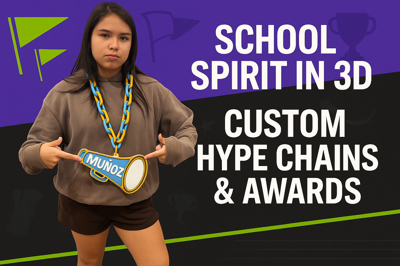 Student wearing 3D printed hype chain for school spirit