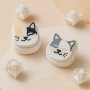 Calico Cat Face Fidget Clicker Keychain