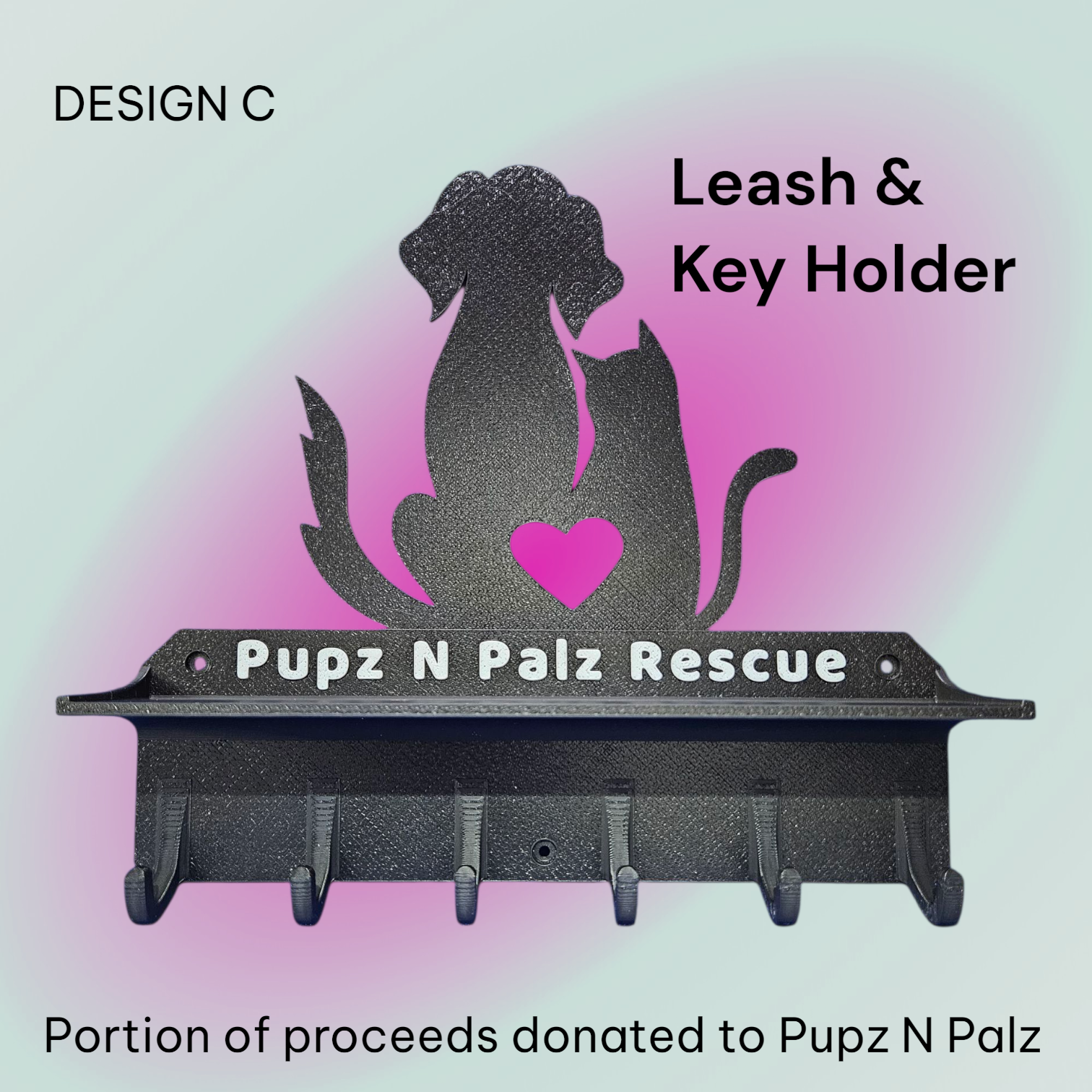 Pupz N Palz leash and key holder Design C 8 inch wall mount